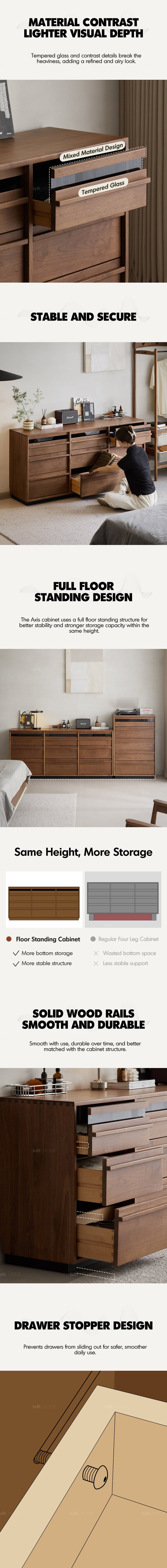 more product details and feature of Japandi Walnut Wood Chest Of 9 Drawers AXIS