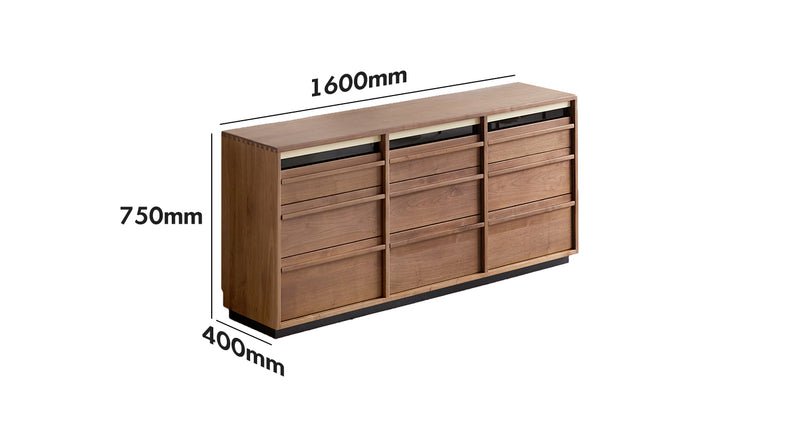 Japandi Walnut Wood Chest Of 9 Drawers AXIS Size Chart