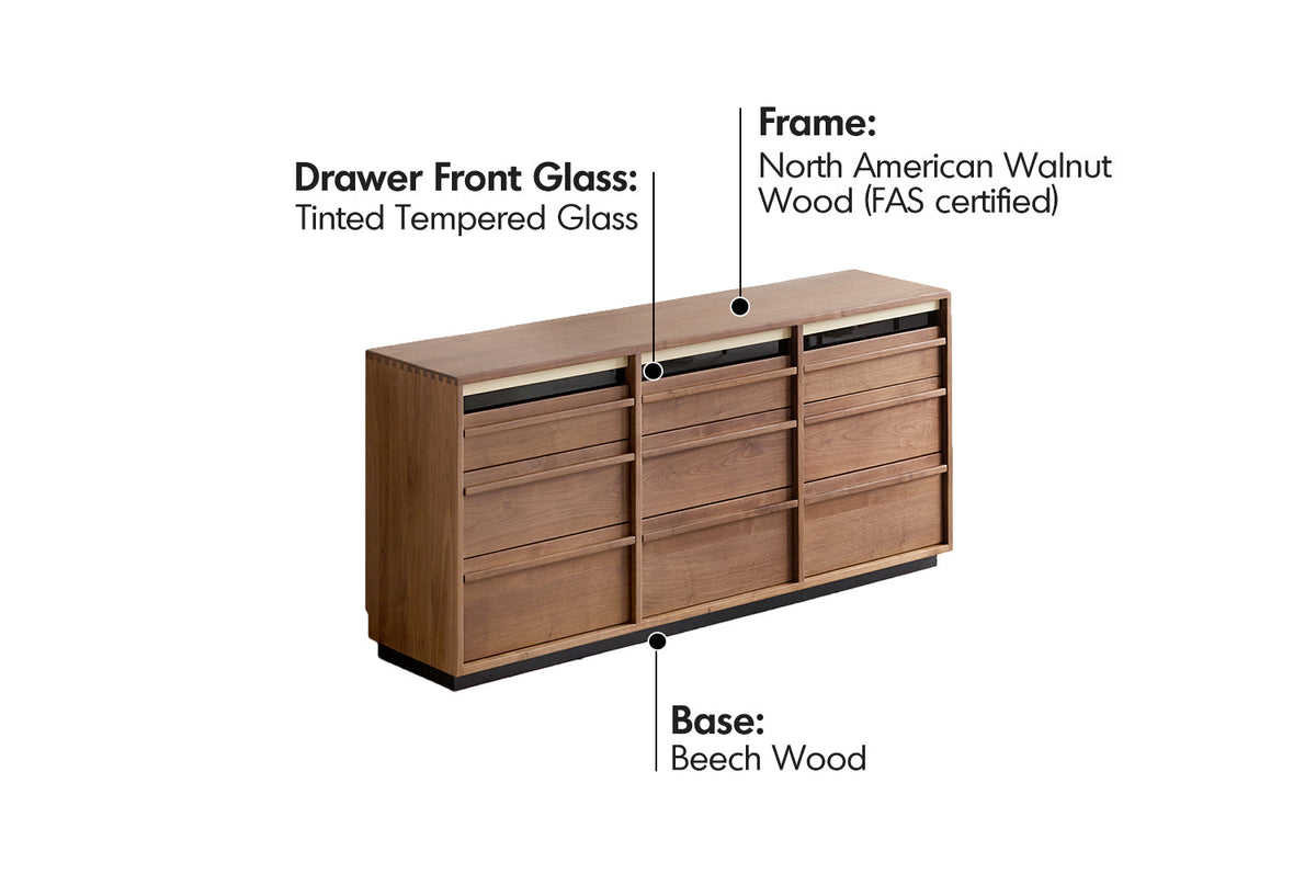 more material details of Japandi Walnut Wood Chest Of 9 Drawers AXIS