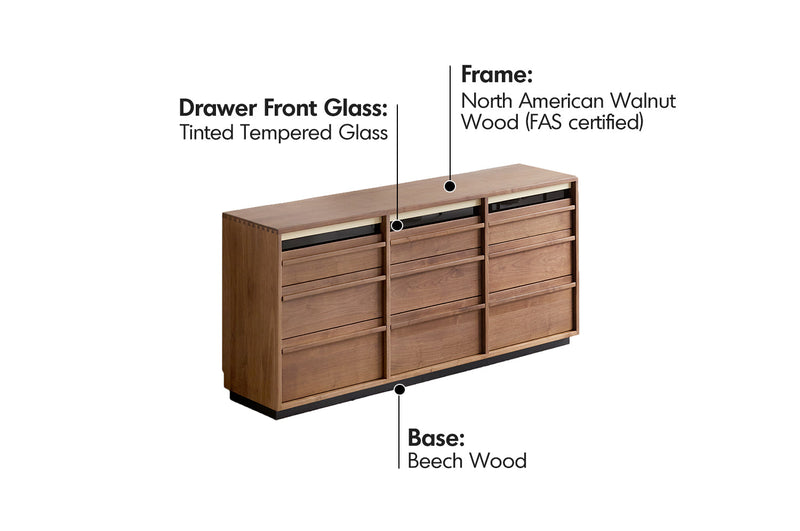 more material details of Japandi Walnut Wood Chest Of 9 Drawers AXIS