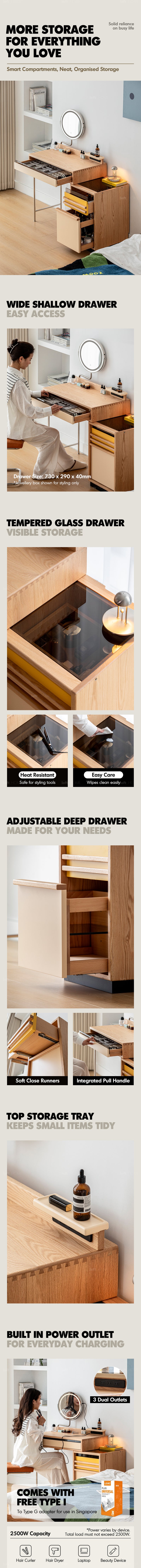 more product details and feature of Bauhaus Oak Wood Dressing Table TEMPO