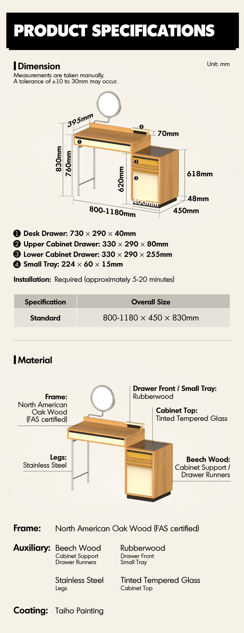 more product details and feature of Bauhaus Oak Wood Dressing Table TEMPO