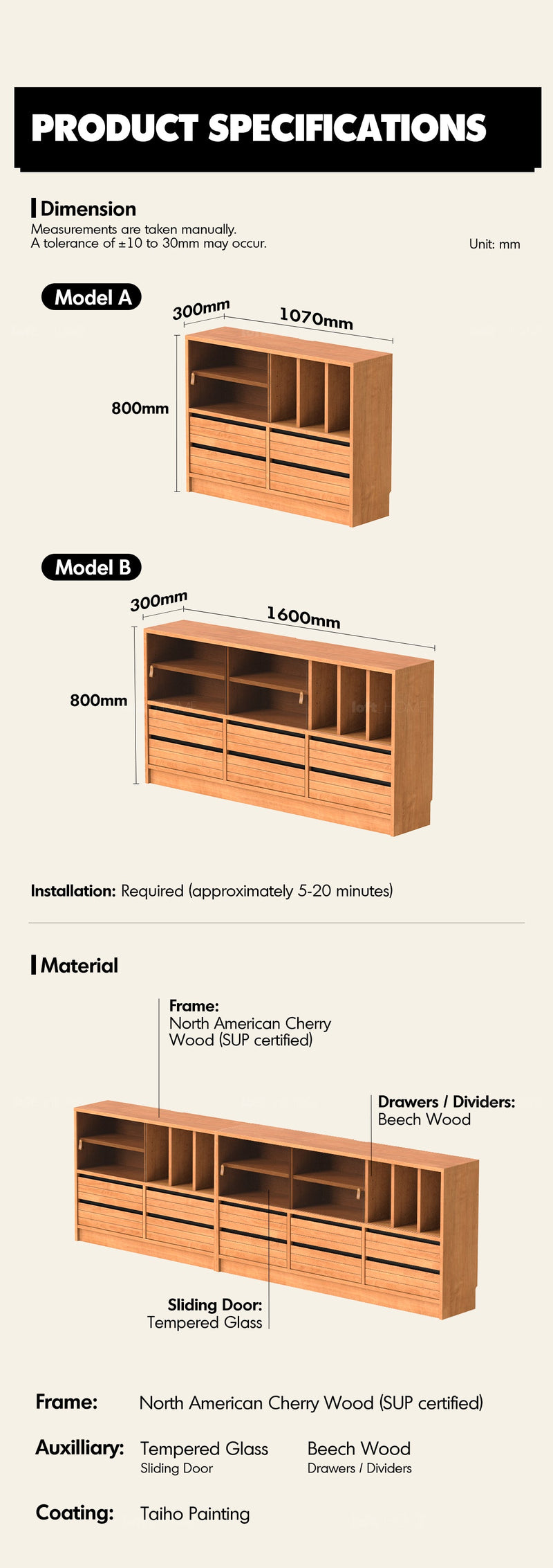 more product details and feature of Scandinavian Cherry Wood Modular Cabinet GROVE