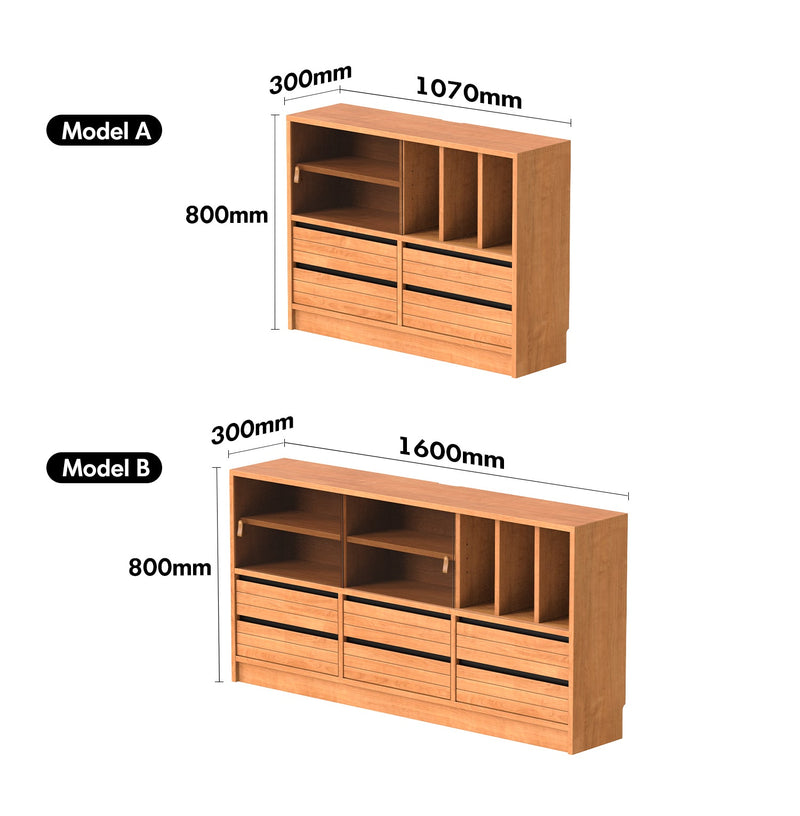 dimension detail diagram of Scandinavian Cherry Wood Modular Cabinet GROVE
