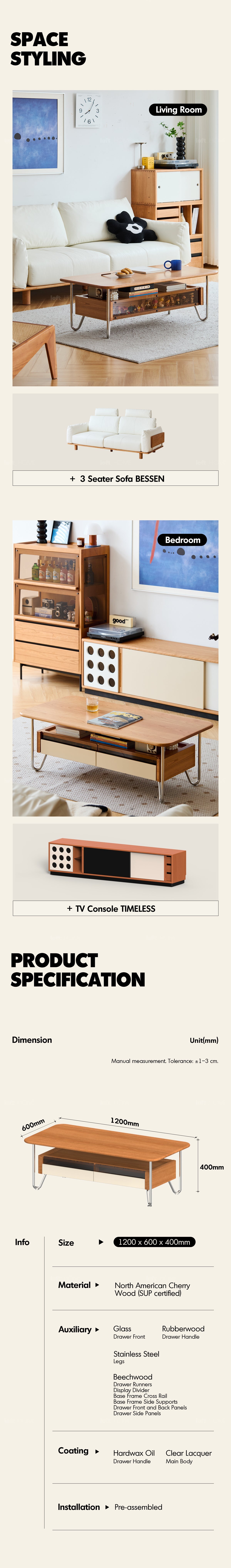 more product details and feature of Bauhaus Cherry Wood Coffee Table LOCKE