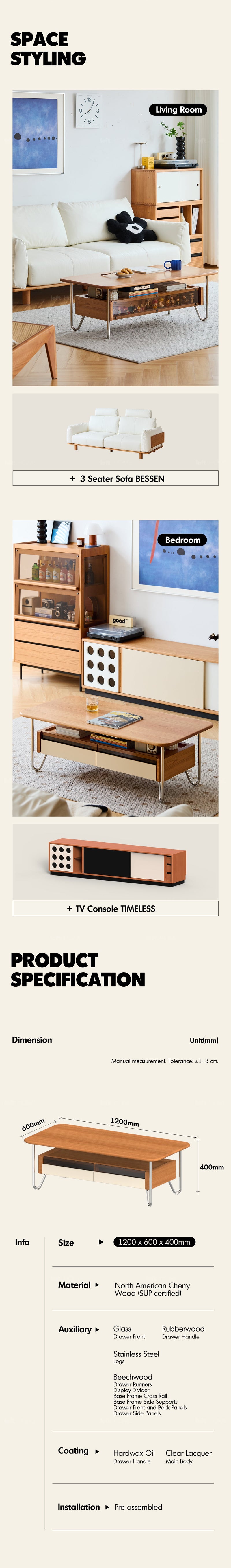 more product details and feature of Bauhaus Cherry Wood Coffee Table LOCKE