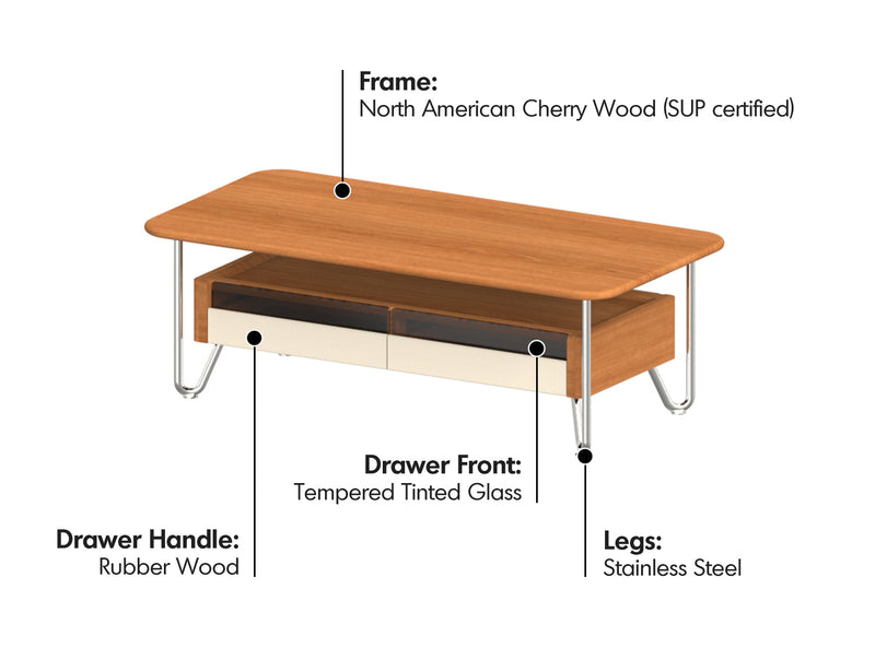 more material details of Bauhaus Cherry Wood Coffee Table LOCKE