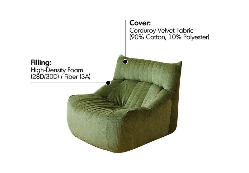 more material details of Cream Corduroy Velvet Fabric 1 Seater Sofa KAIT