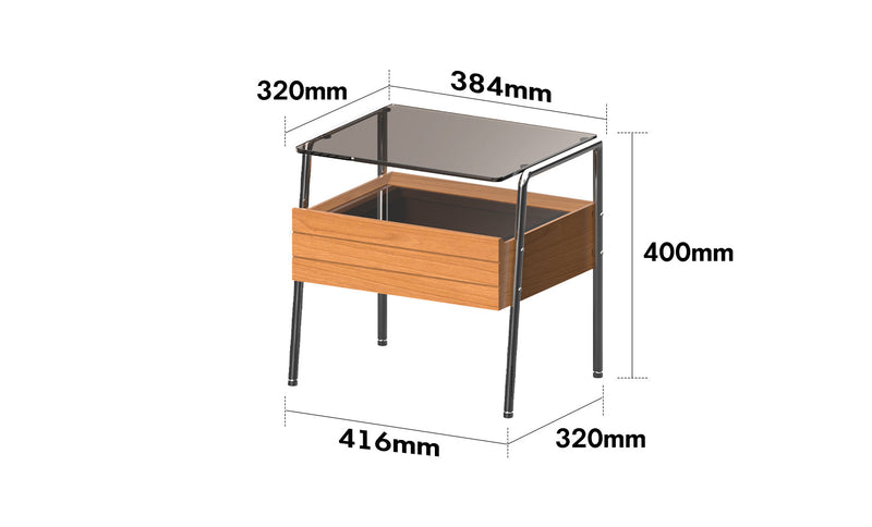 dimension detail diagram of Bauhaus Cherry Wood Side Table MIRROR LAKE