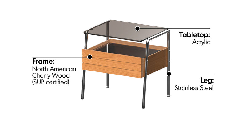more material details of Bauhaus Cherry Wood Side Table MIRROR LAKE