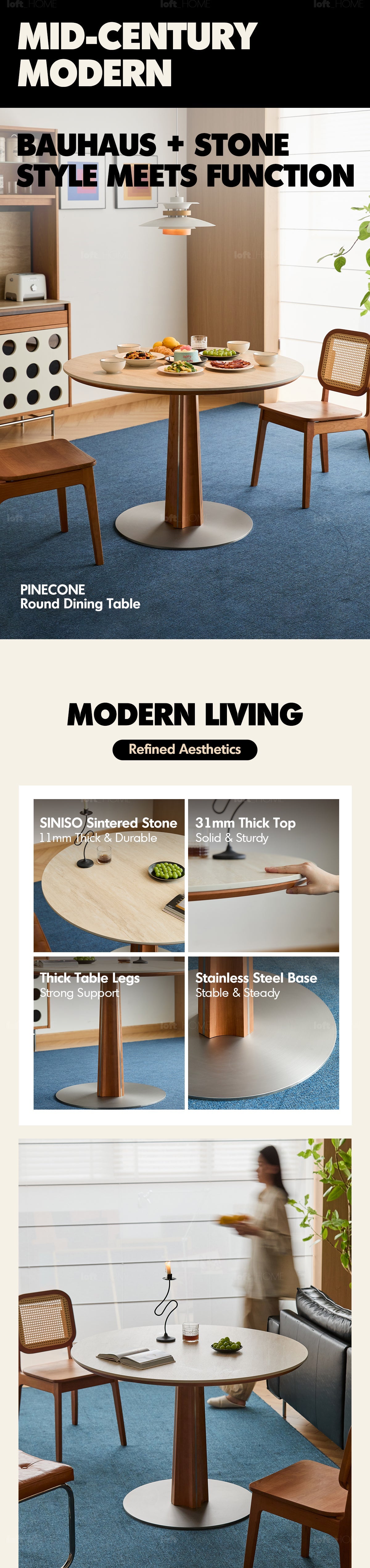 more product details and feature of Bauhaus Cherry Wood Sintered Stone Round Dining Table PINECONE
