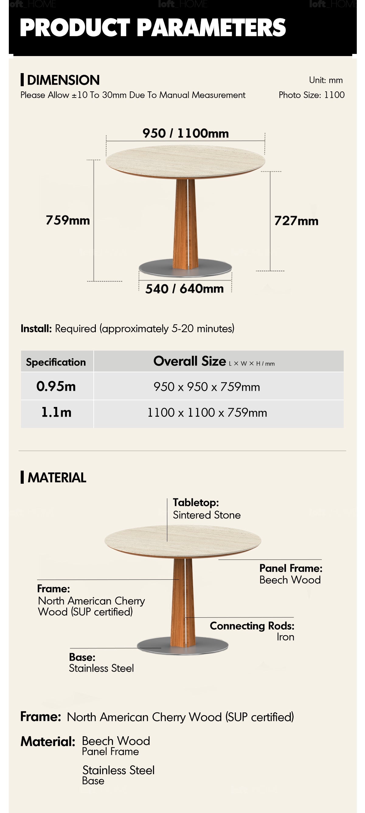 more product details and feature of Bauhaus Cherry Wood Sintered Stone Round Dining Table PINECONE