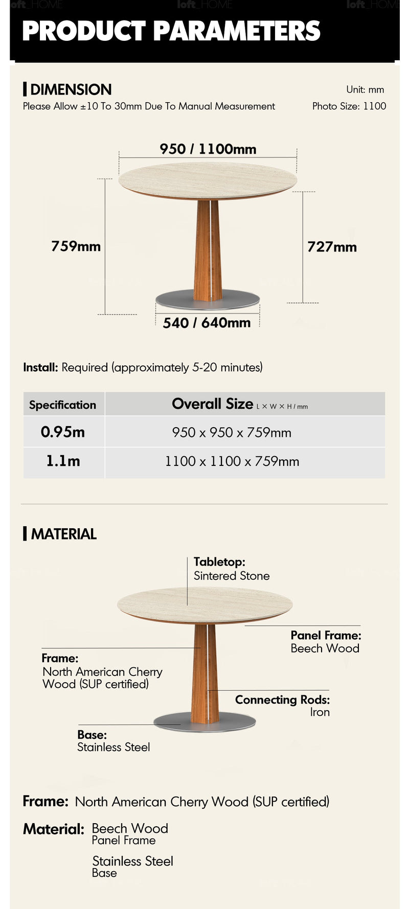 more product details and feature of Bauhaus Cherry Wood Sintered Stone Round Dining Table PINECONE