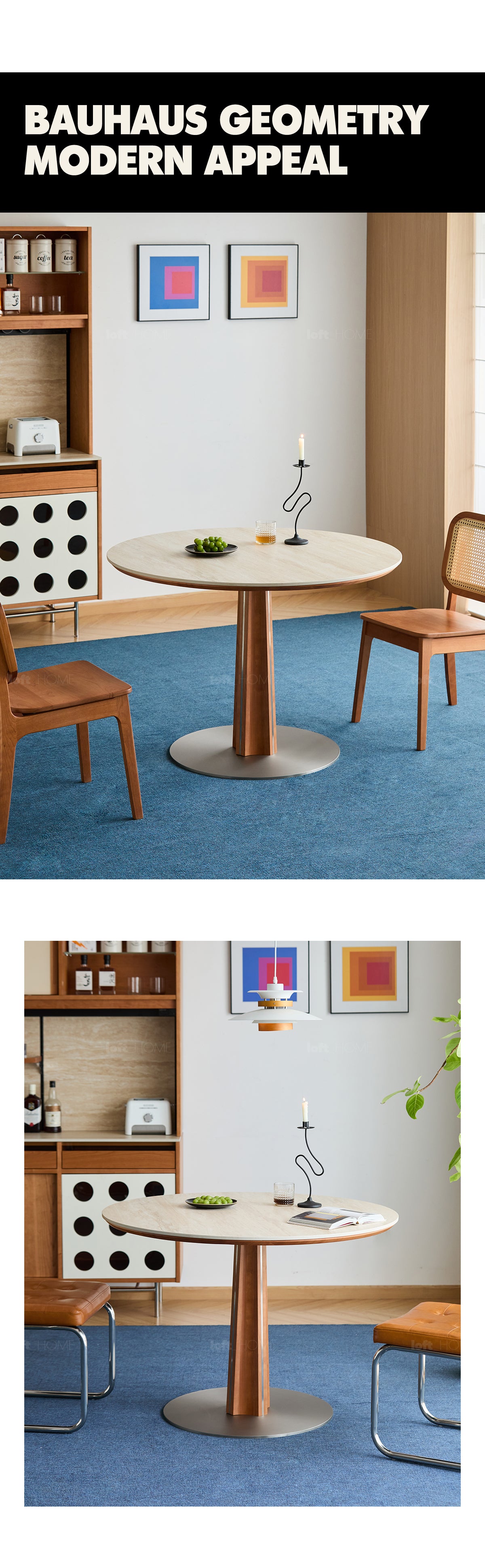 more product details and feature of Bauhaus Cherry Wood Sintered Stone Round Dining Table PINECONE