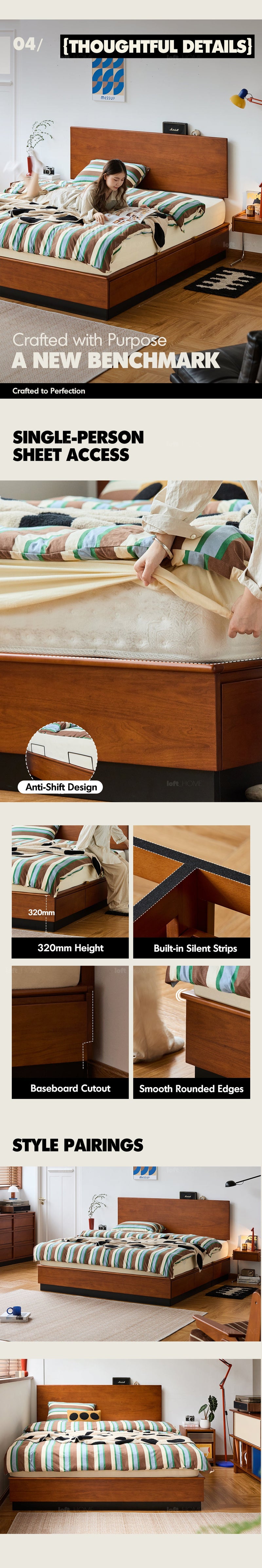 more product details and feature of Vintage Boxwood Lift-Up Storage Platform Bed With Drawer WHEAT FIELD