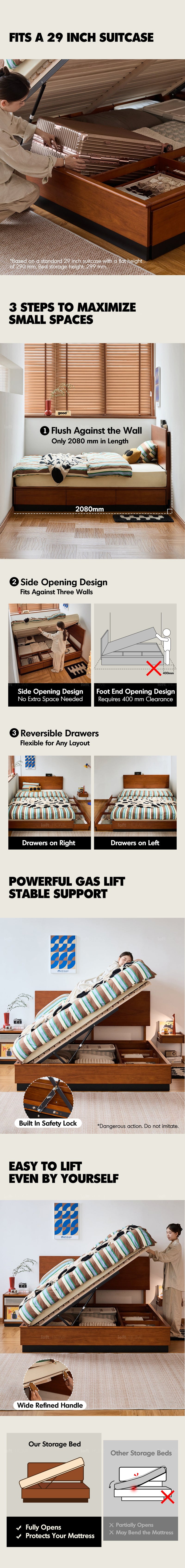 more product details and feature of Vintage Boxwood Lift-Up Storage Platform Bed With Drawer WHEAT FIELD