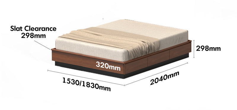 dimension detail diagram of Vintage Boxwood Lift-Up Storage Platform Bed With Drawer WHEAT FIELD
