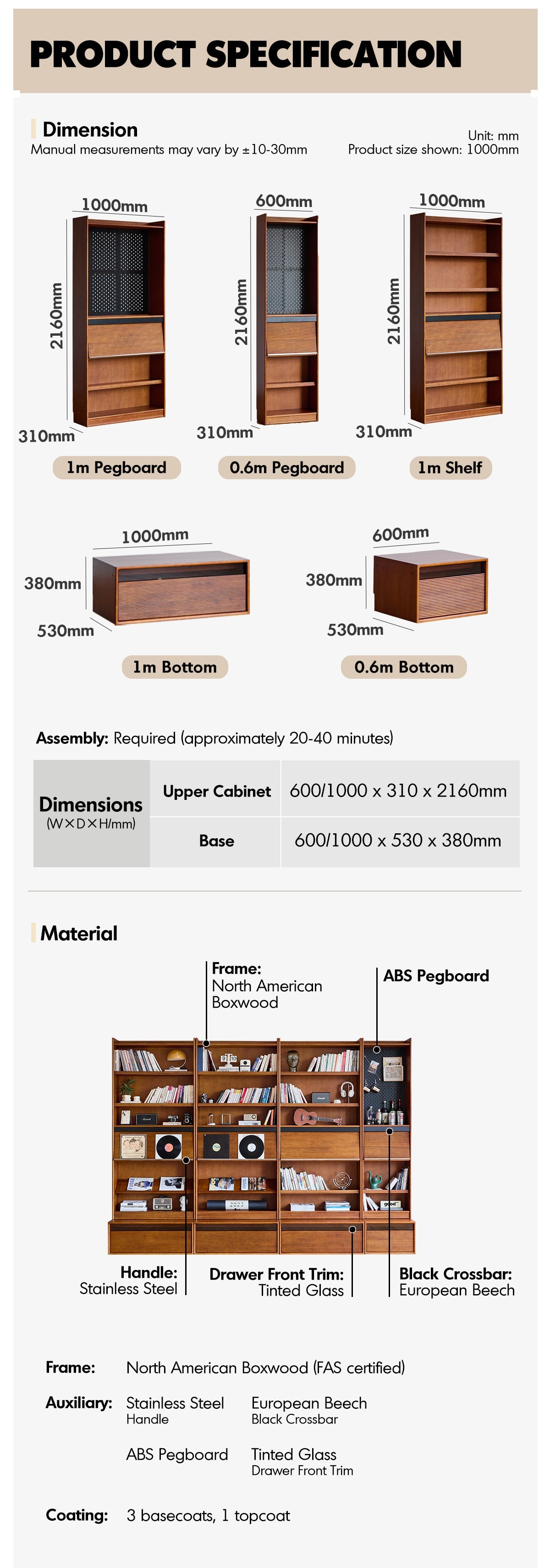 more product details and feature of Vintage Boxwood Modular Bookshelf MURA