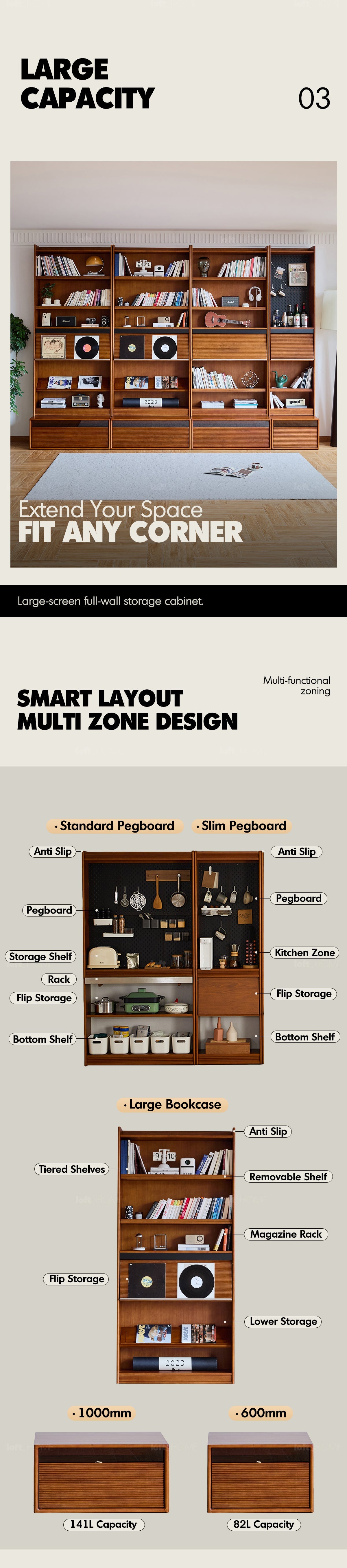 more product details and feature of Vintage Boxwood Modular Bookshelf MURA