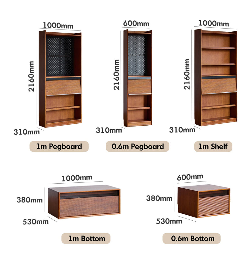 dimension detail diagram of Vintage Boxwood Modular Bookshelf MURA