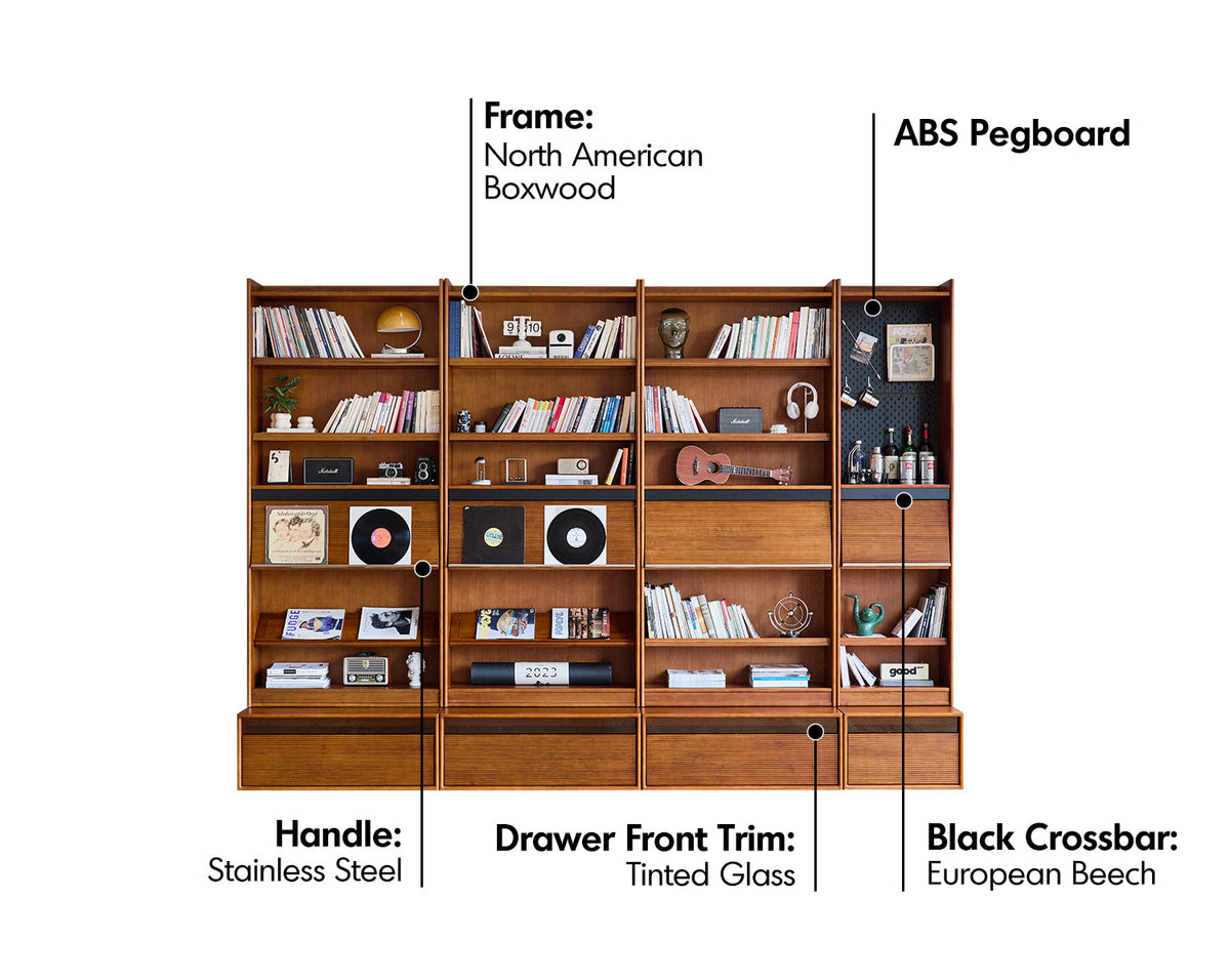 more material details of Vintage Boxwood Modular Bookshelf MURA