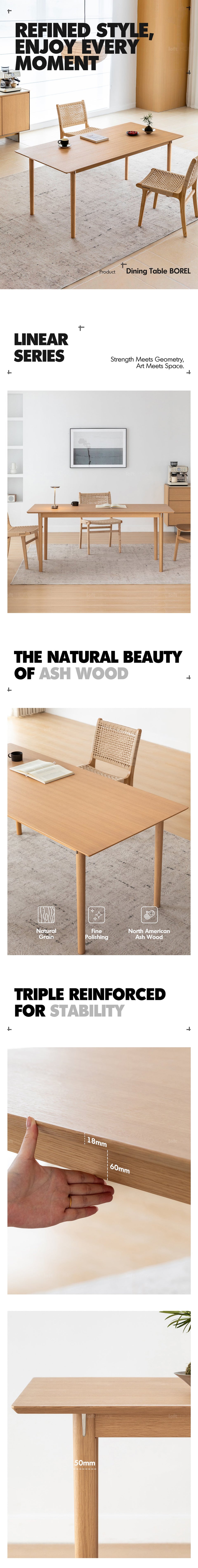 more product details and feature of Minimalist Ash Wood Dining Table BOREL