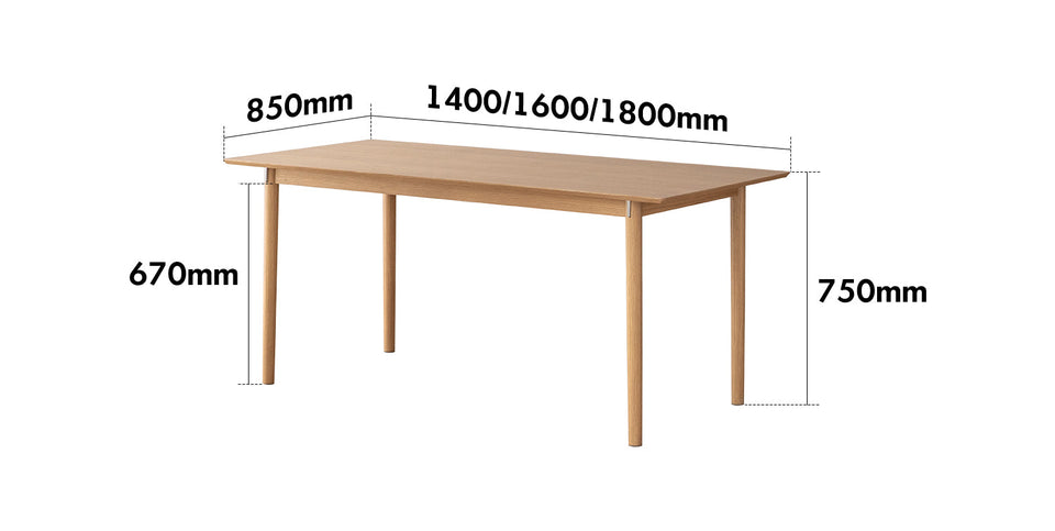 dimension detail diagram of Minimalist Ash Wood Dining Table BOREL