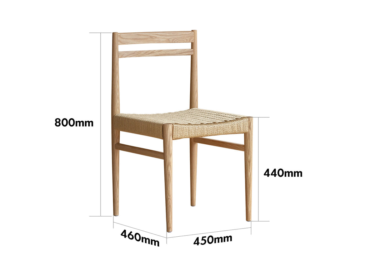 dimension detail diagram of Bauhaus Ash Wood Woven Rope Dining Chair MOORE