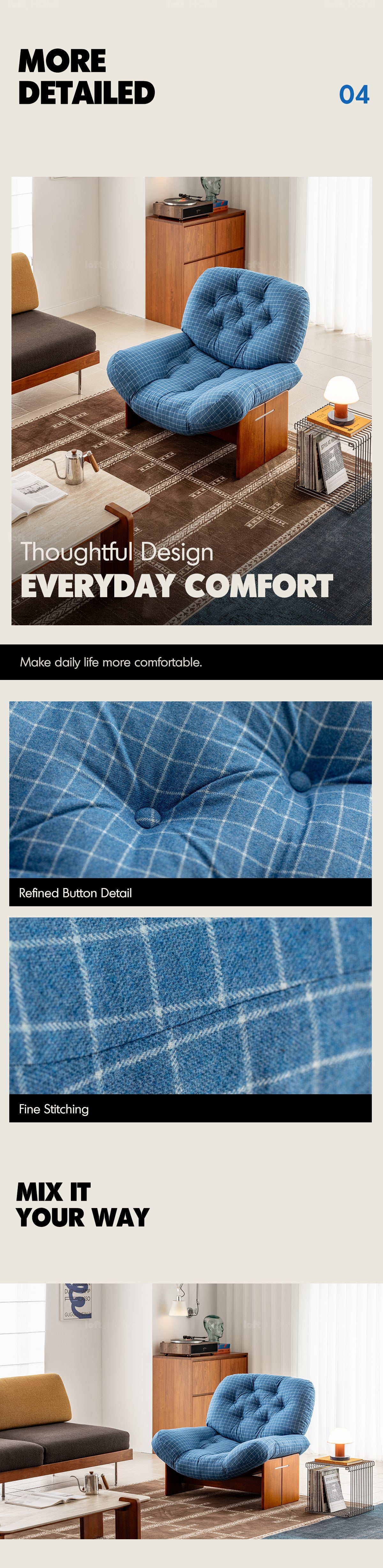 more product details and feature of Bauhaus Wool Fabric 1 Seater Sofa MIES