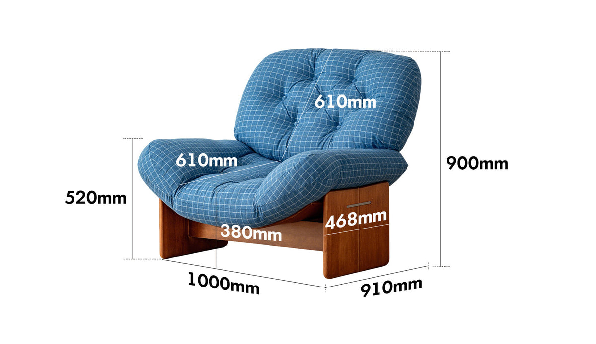 dimension detail diagram of Bauhaus Wool Fabric 1 Seater Sofa MIES