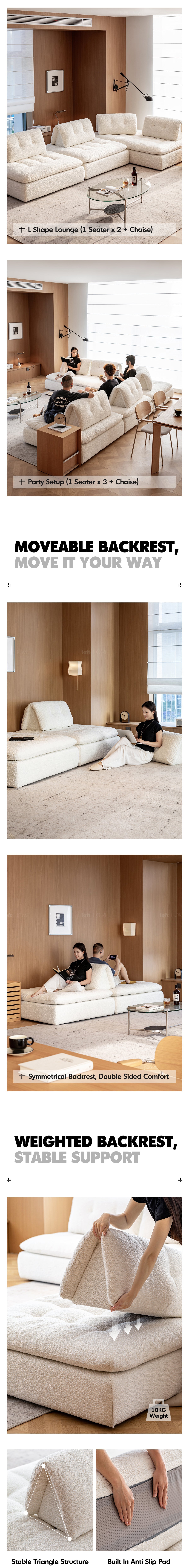 more product details and feature of Cream Boucle Fabric Modular 1 Seater Sofa BLOC