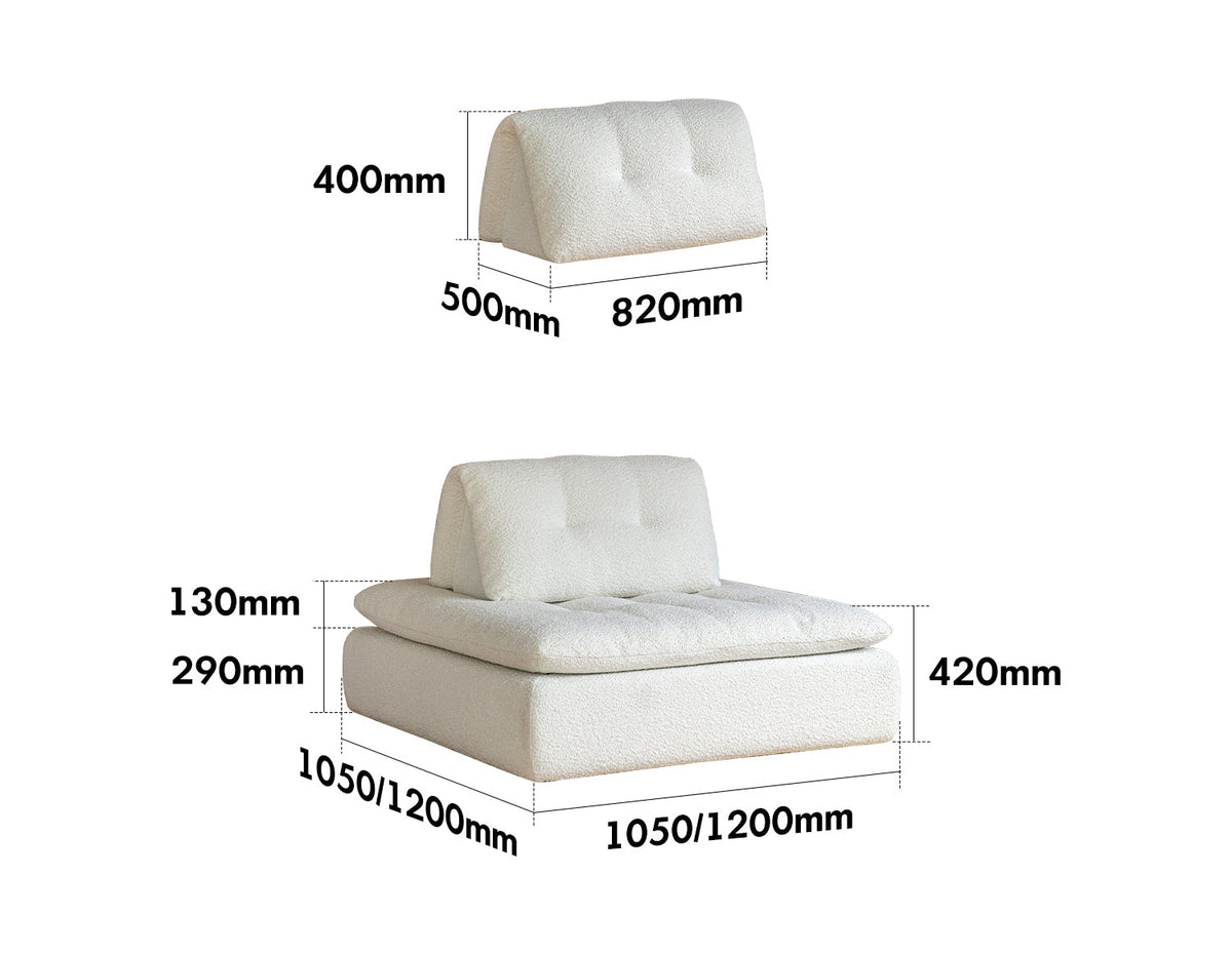 dimension detail diagram of Cream Boucle Fabric Modular 1 Seater Sofa BLOC