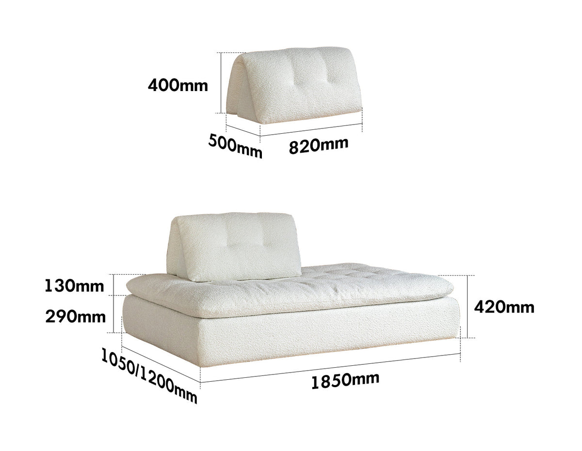 dimension detail diagram of Cream Boucle Fabric Modular 2 Seater Sofa Couch BLOC