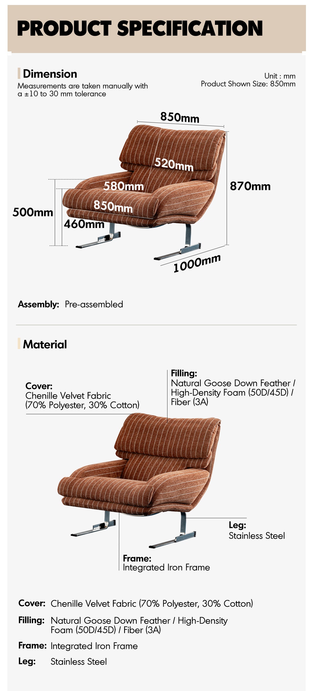 more product details and feature of Bauhaus Chenille Velvet Fabric 1 Seater Sofa SEARLE