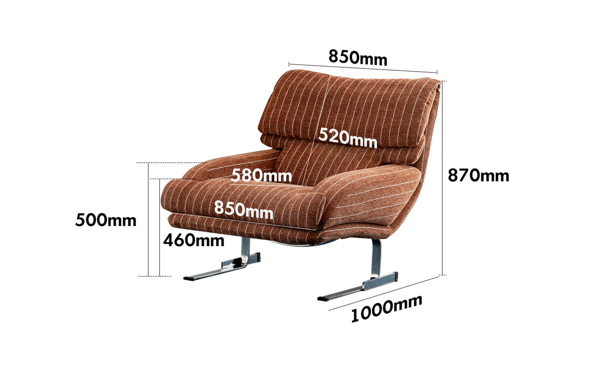 dimension detail diagram of Bauhaus Chenille Velvet Fabric 1 Seater Sofa SEARLE