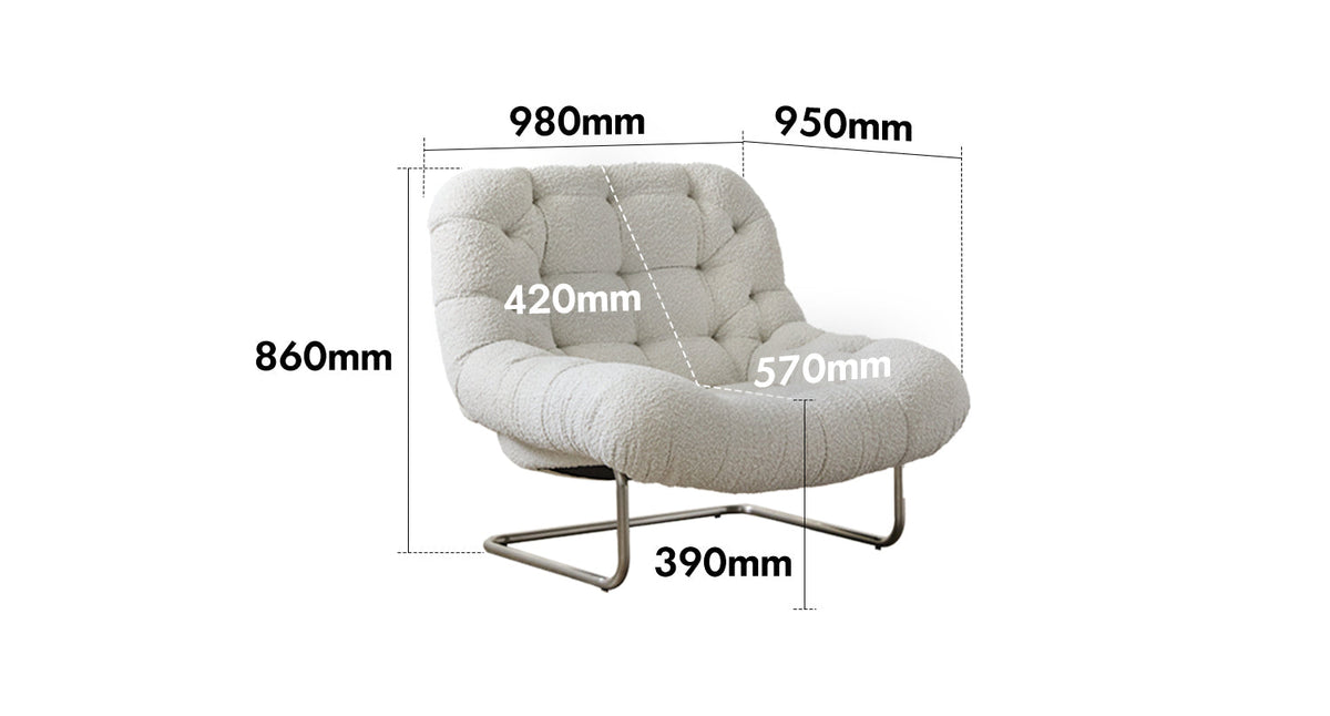 dimension detail diagram of Bauhaus Boucle Fabric 1 Seater Sofa EMI