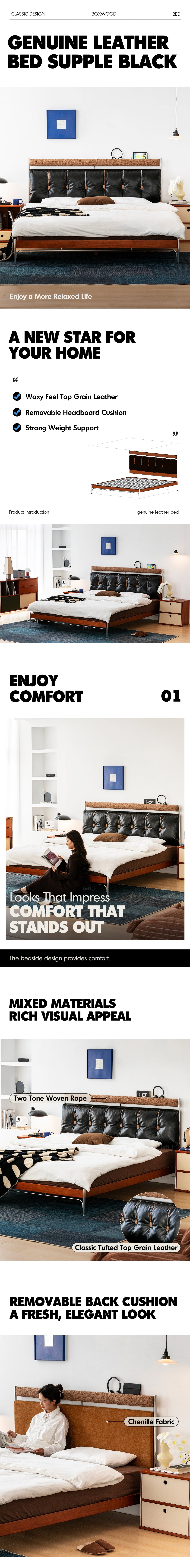 more product details and feature of Bauhaus Genuine Leather Bed SUPPLE BLACK