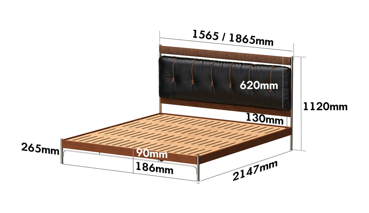 dimension detail diagram of Bauhaus Genuine Leather Bed SUPPLE BLACK