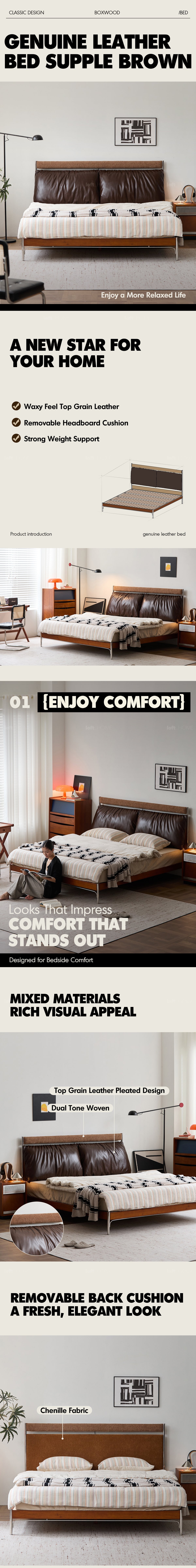 more product details and feature of Bauhaus Genuine Leather Bed SUPPLE BROWN