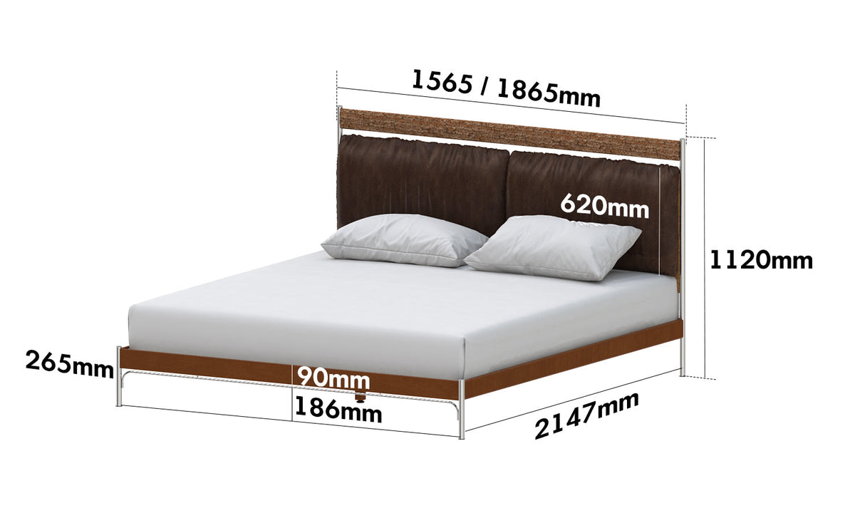 dimension detail diagram of Bauhaus Genuine Leather Bed SUPPLE BROWN