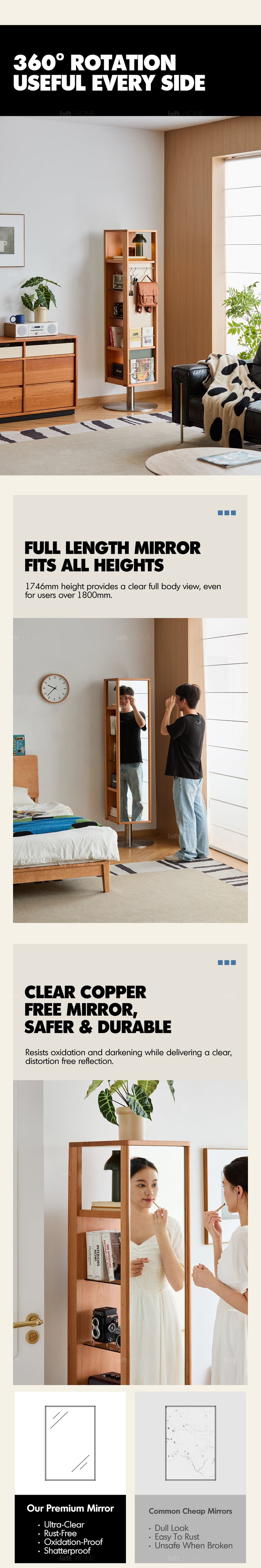 more product details and feature of Scandinavian Cherry Wood Revolving Shelf With Mirror TIMELESS