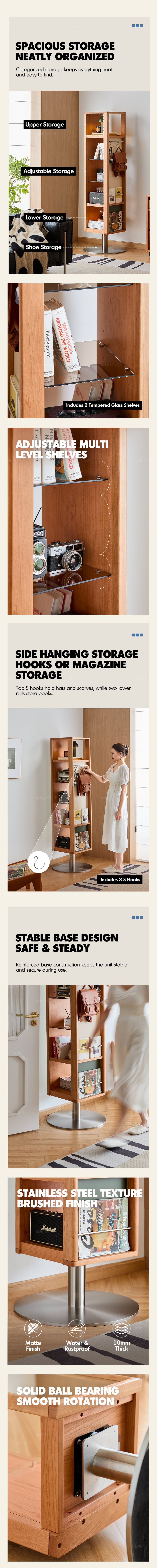 more product details and feature of Scandinavian Cherry Wood Revolving Shelf With Mirror TIMELESS