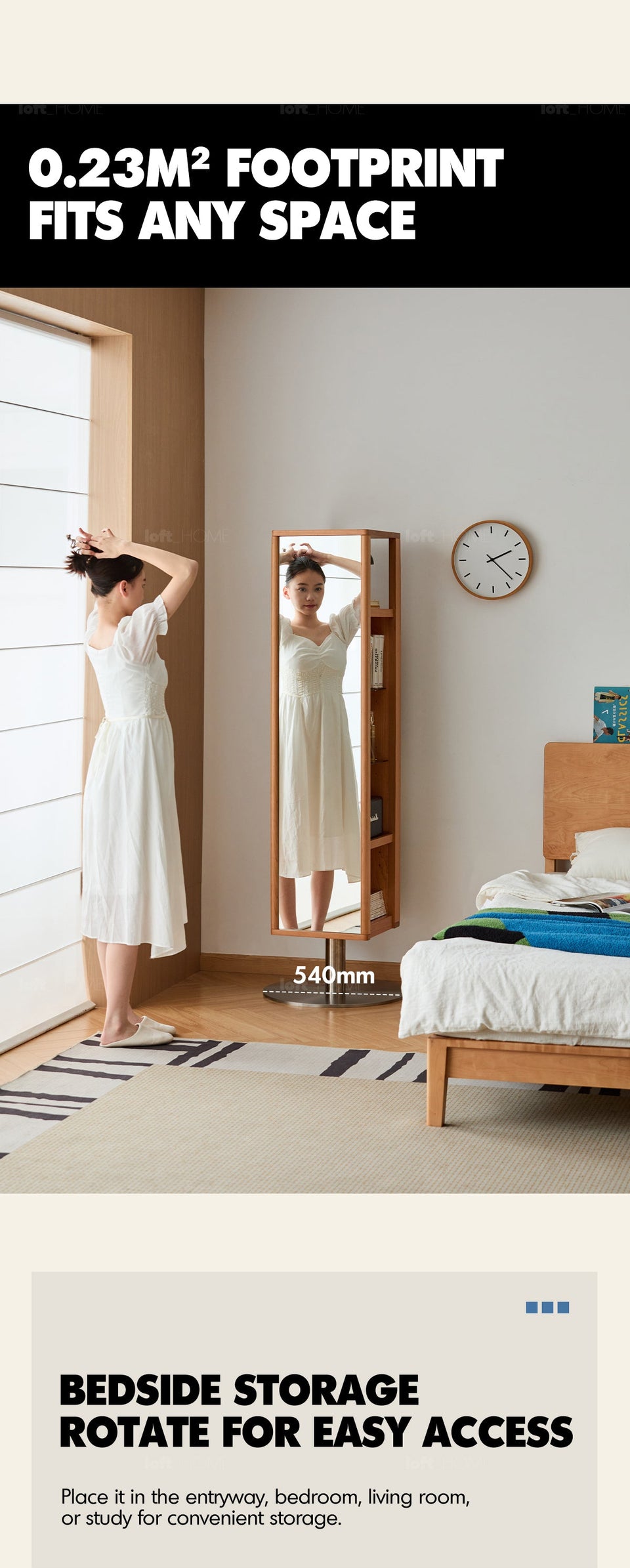 more product details and feature of Scandinavian Cherry Wood Revolving Shelf With Mirror TIMELESS