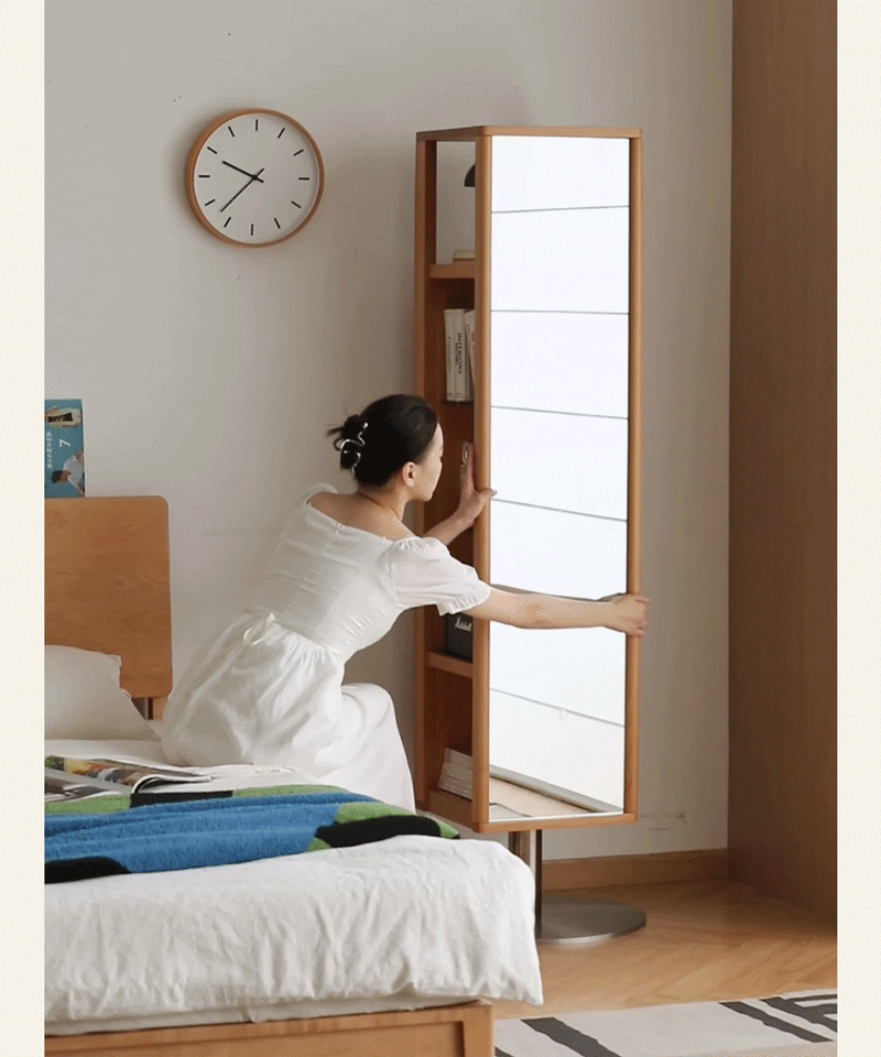 more product details and feature of Scandinavian Cherry Wood Revolving Shelf With Mirror TIMELESS