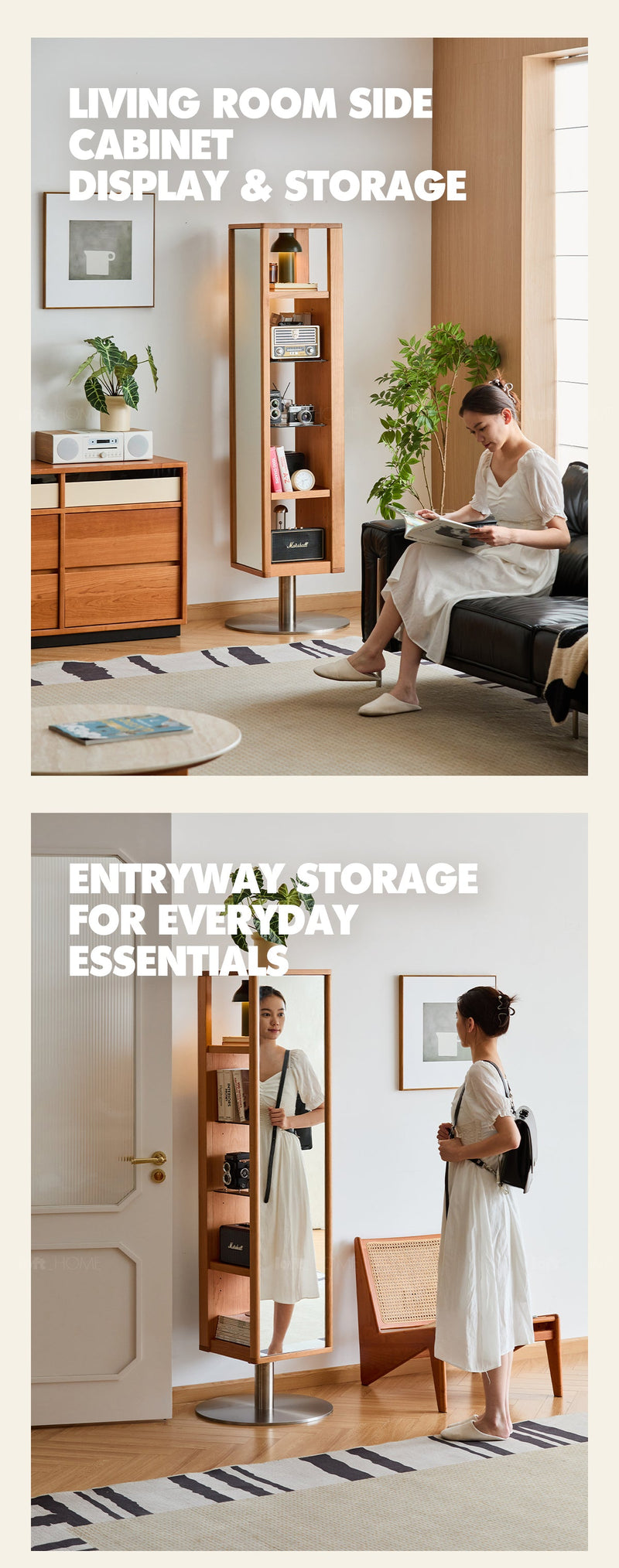 more product details and feature of Scandinavian Cherry Wood Revolving Shelf With Mirror TIMELESS