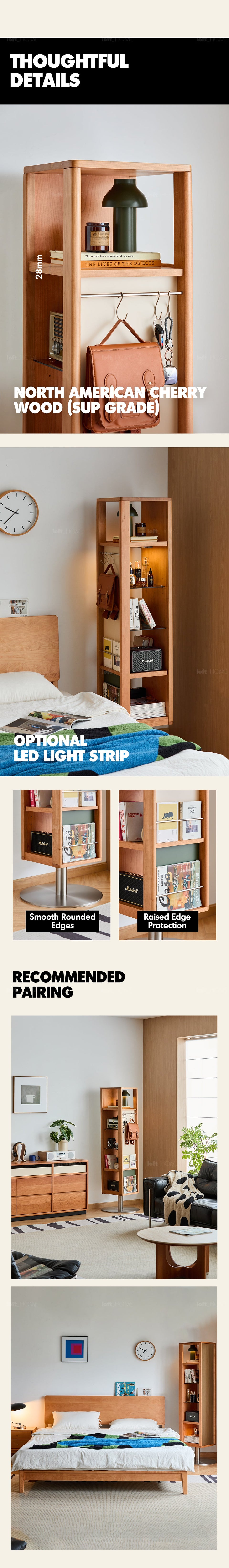 more product details and feature of Scandinavian Cherry Wood Revolving Shelf With Mirror TIMELESS