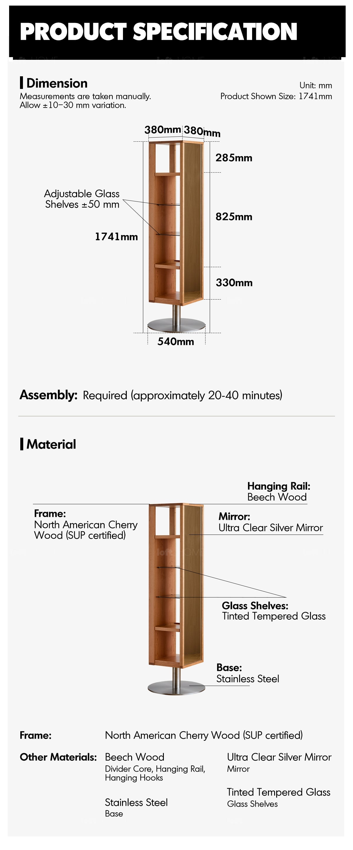 more product details and feature of Scandinavian Cherry Wood Revolving Shelf With Mirror TIMELESS