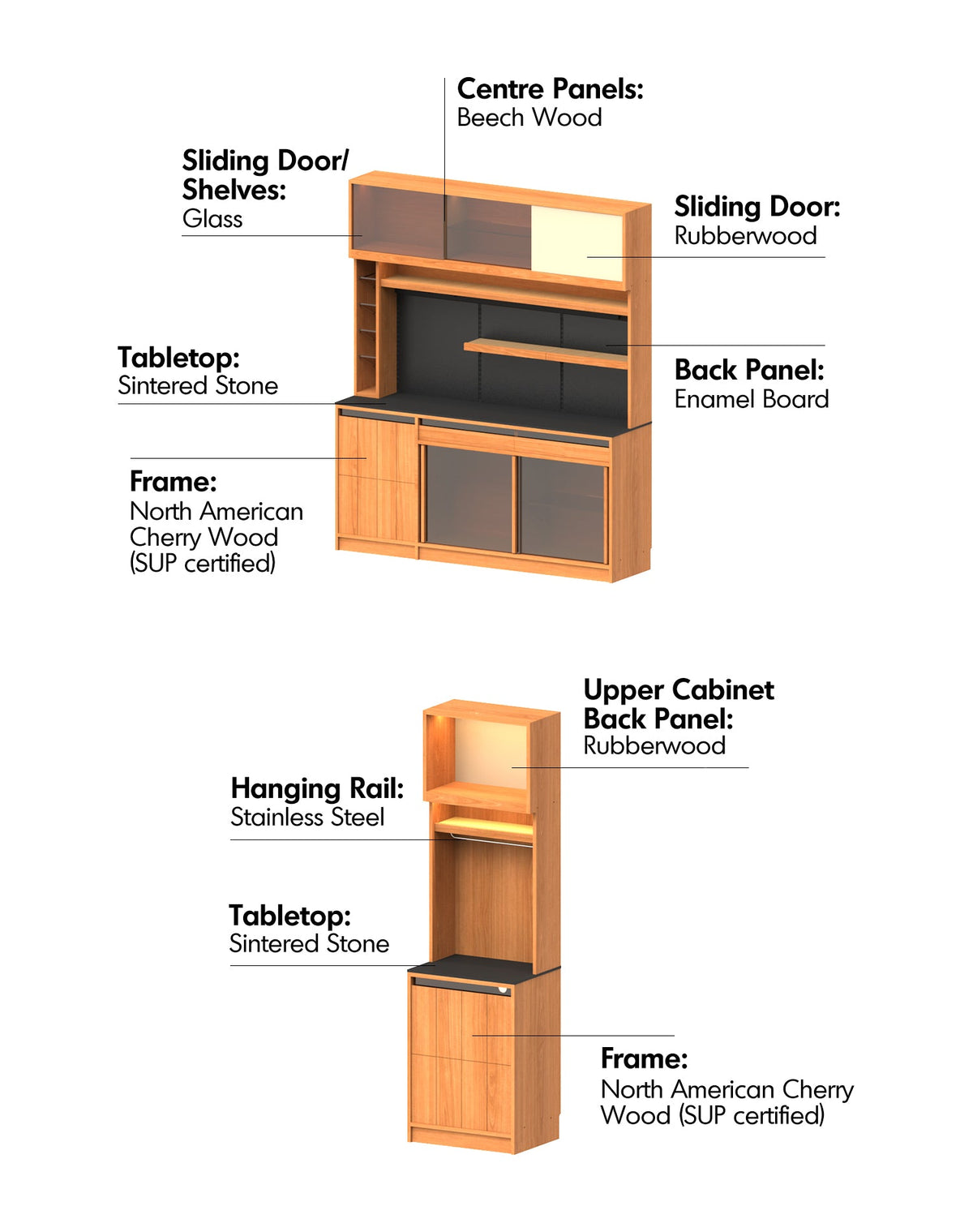 more material details of Scandinavian Cherry Wood Sintered Stone Side Cabinet TIMELESS