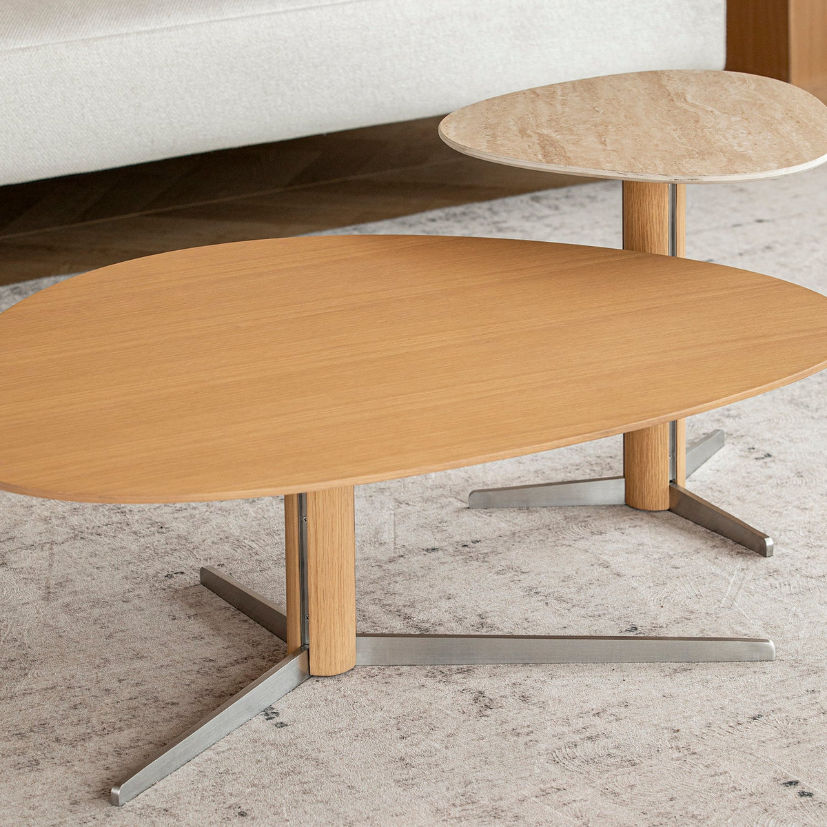 more color details of Minimalist Oak Wood Veneer Sintered Stone Coffee Table Set SOL