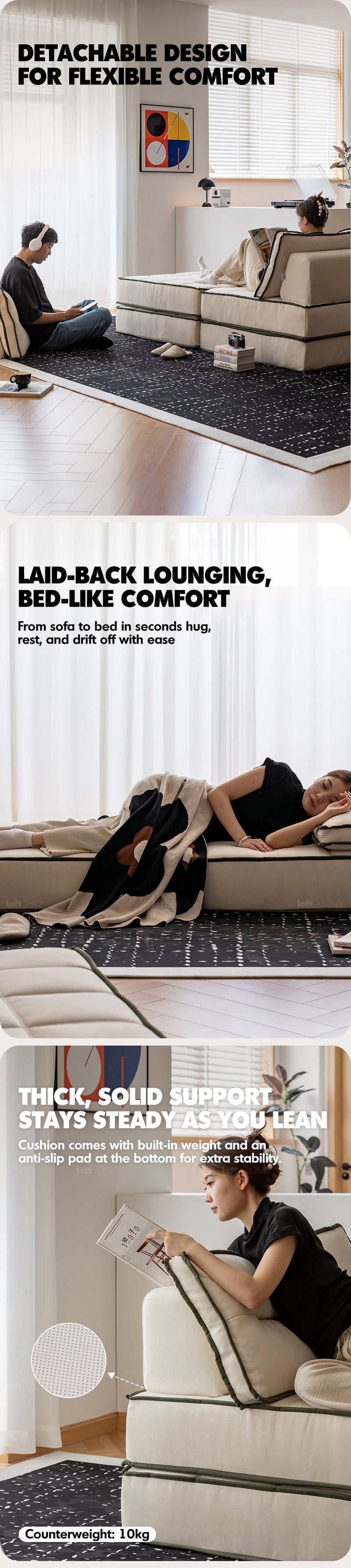 Scandinavian Cat Scratch Resistant Fabric Modular 1 Seater Sofa TIERED More Details and Instruction_3